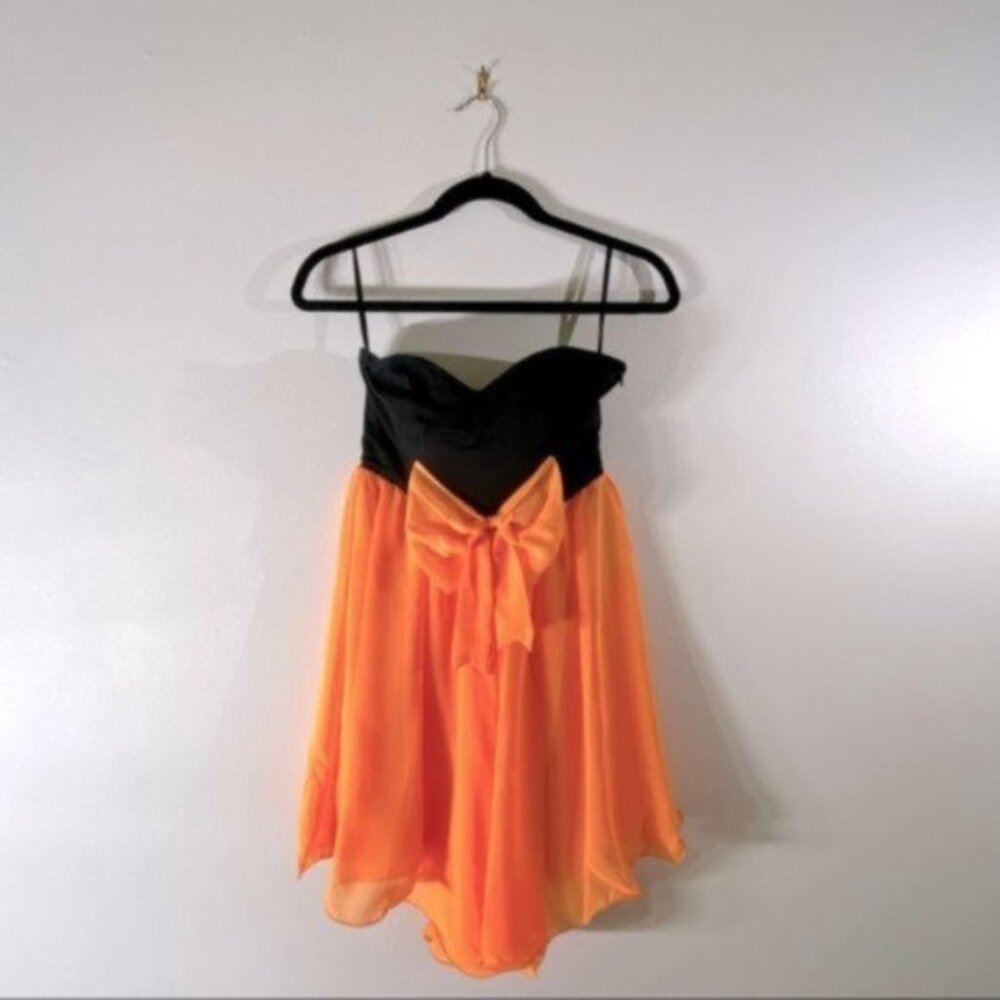 Paprika ASOS Women's Strapless Black and Orange Dress Size UK 8